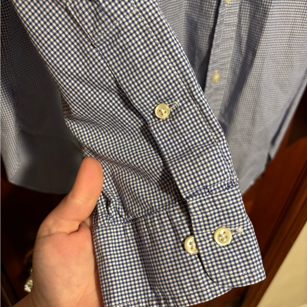 RALPH LAUREN Men’s Blue Gingham Classic Fit Long Sleeve Button Down Shirt - Picture 4 of 5